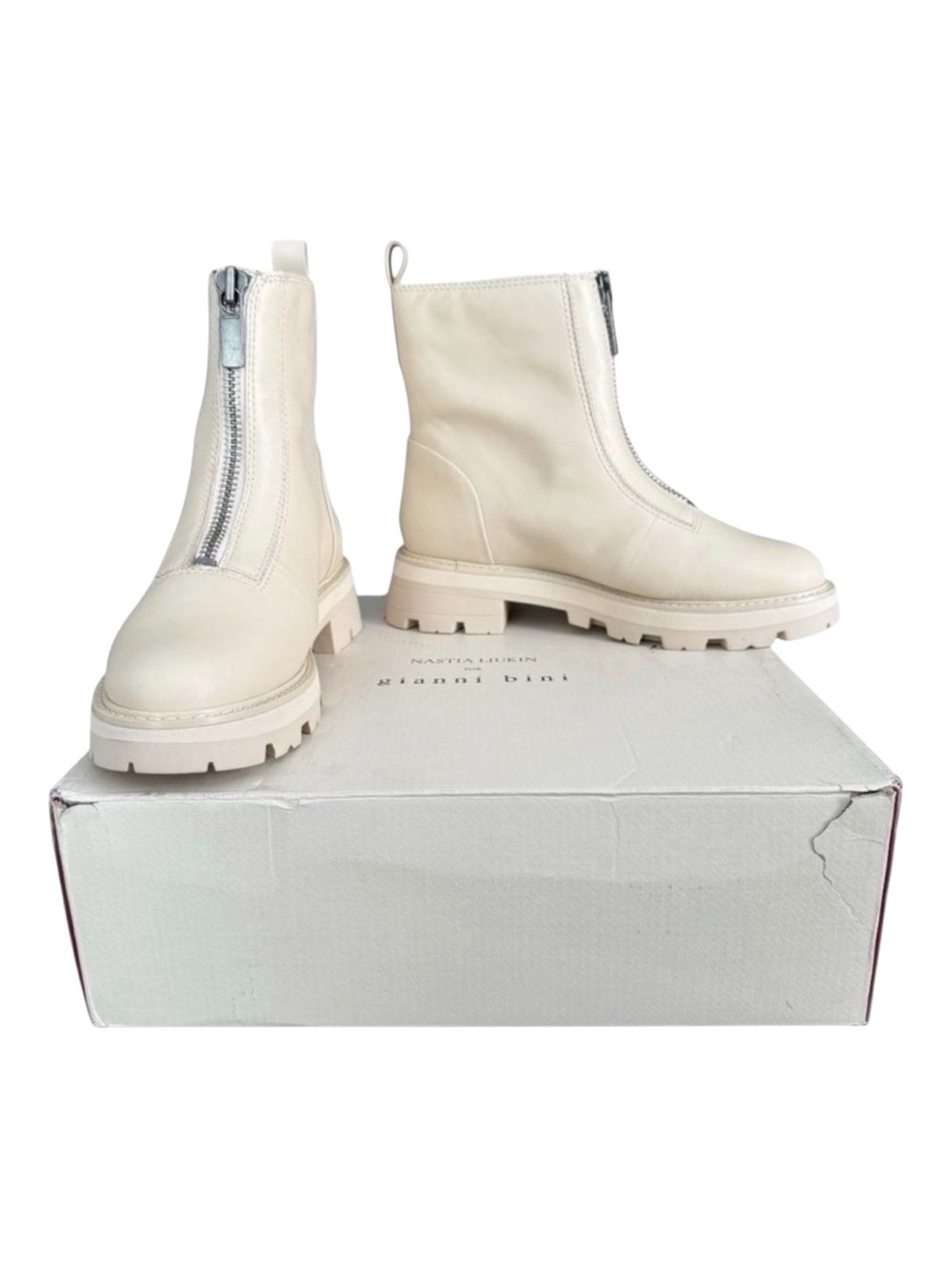 Gianni Bini x Nastia Liukin Bowery Leather Lug Sole Zip Boots NWT White 8.5
